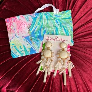 Lilly Pulitzer Ivory and Gold Dangle Mult-tassel Earrings